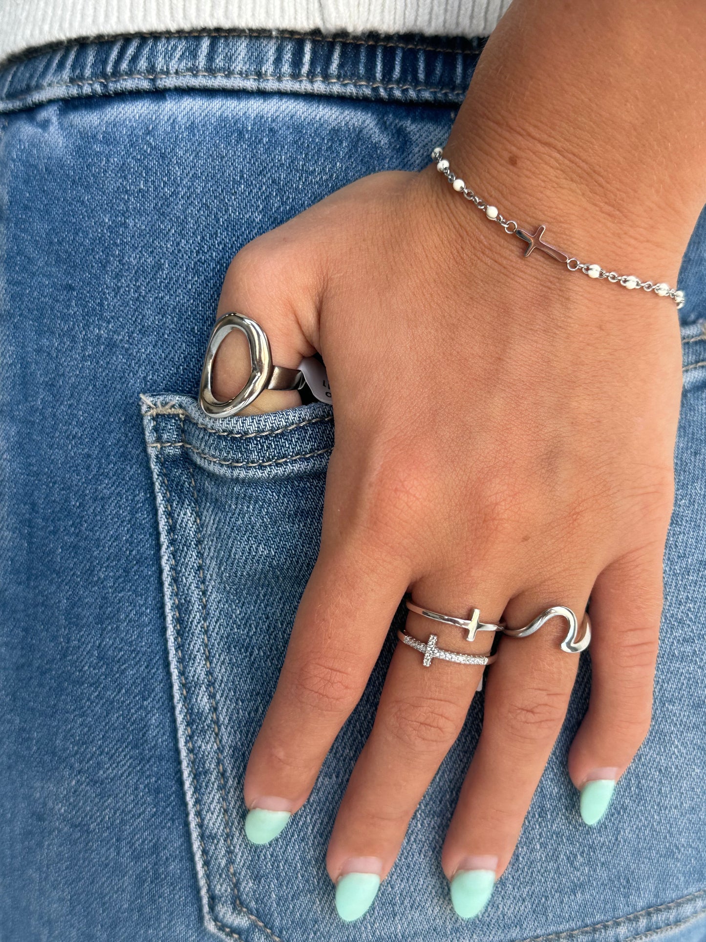 White Shimmer Cross Bracelet Silver