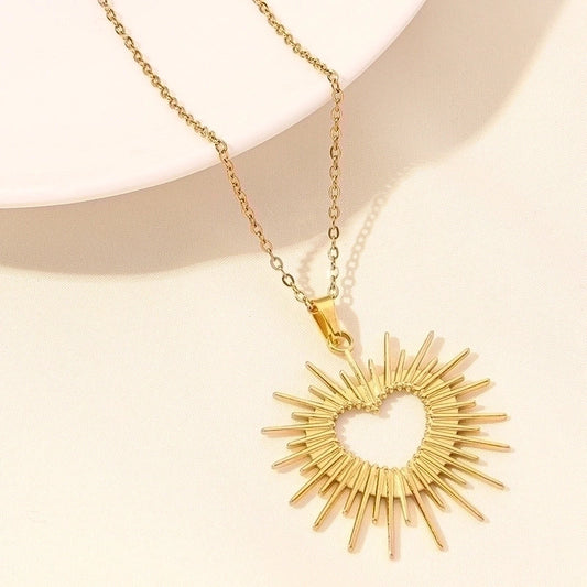 Sunburst Heart Necklace - Gold