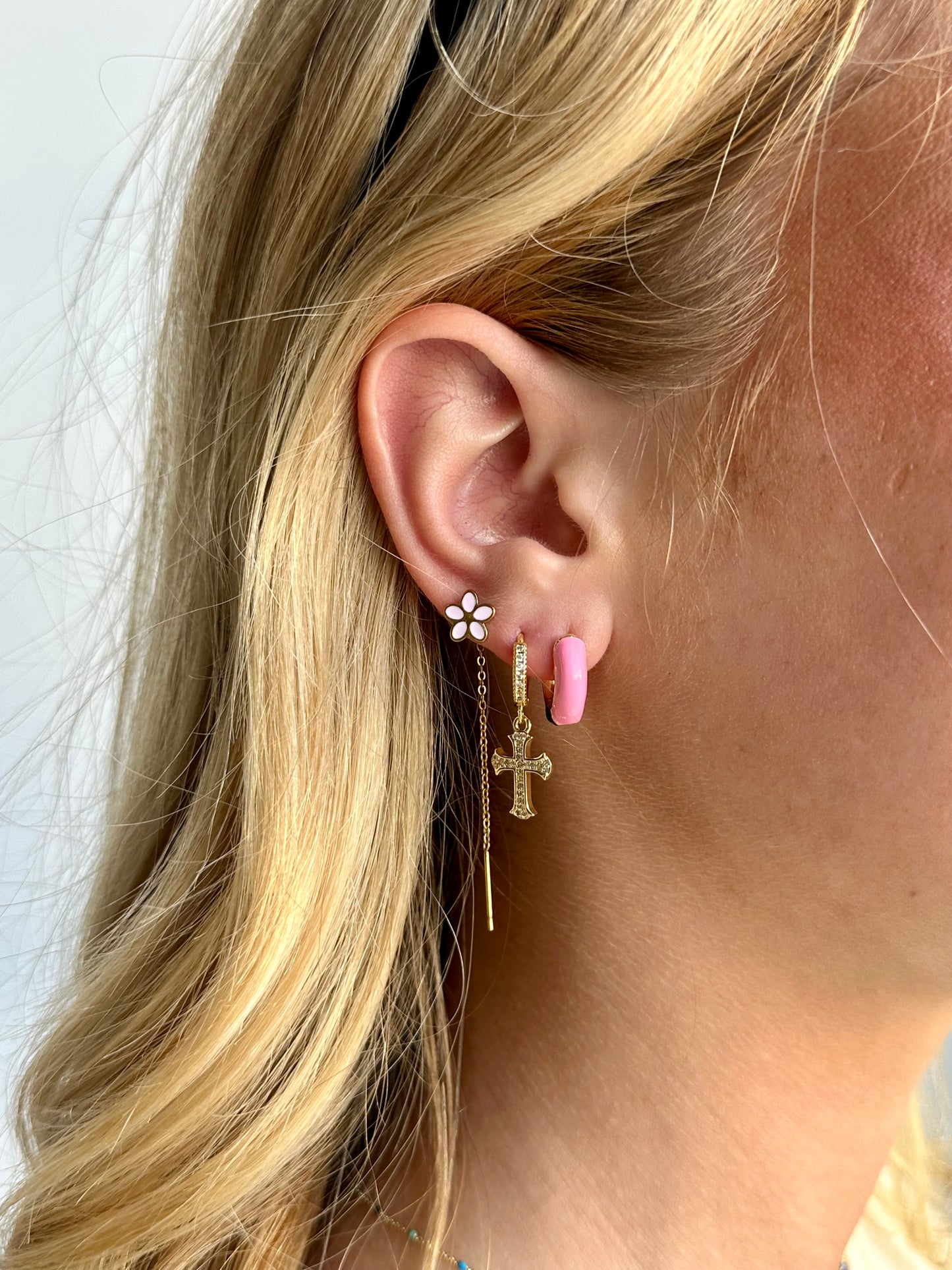 Cross Drop Hoop Earrings