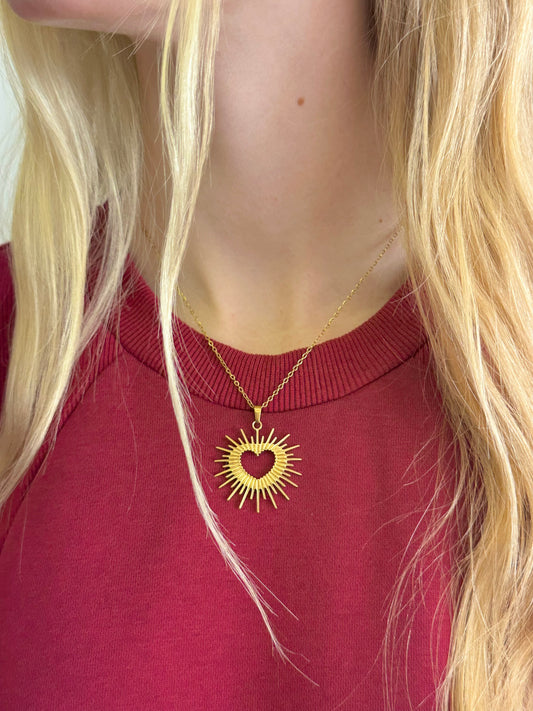 Sunburst Heart Necklace - Gold