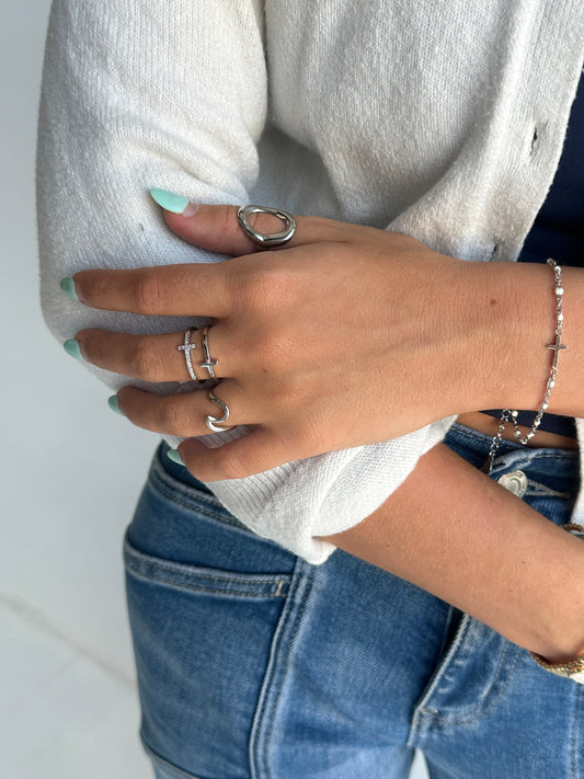 White Shimmer Cross Bracelet Silver