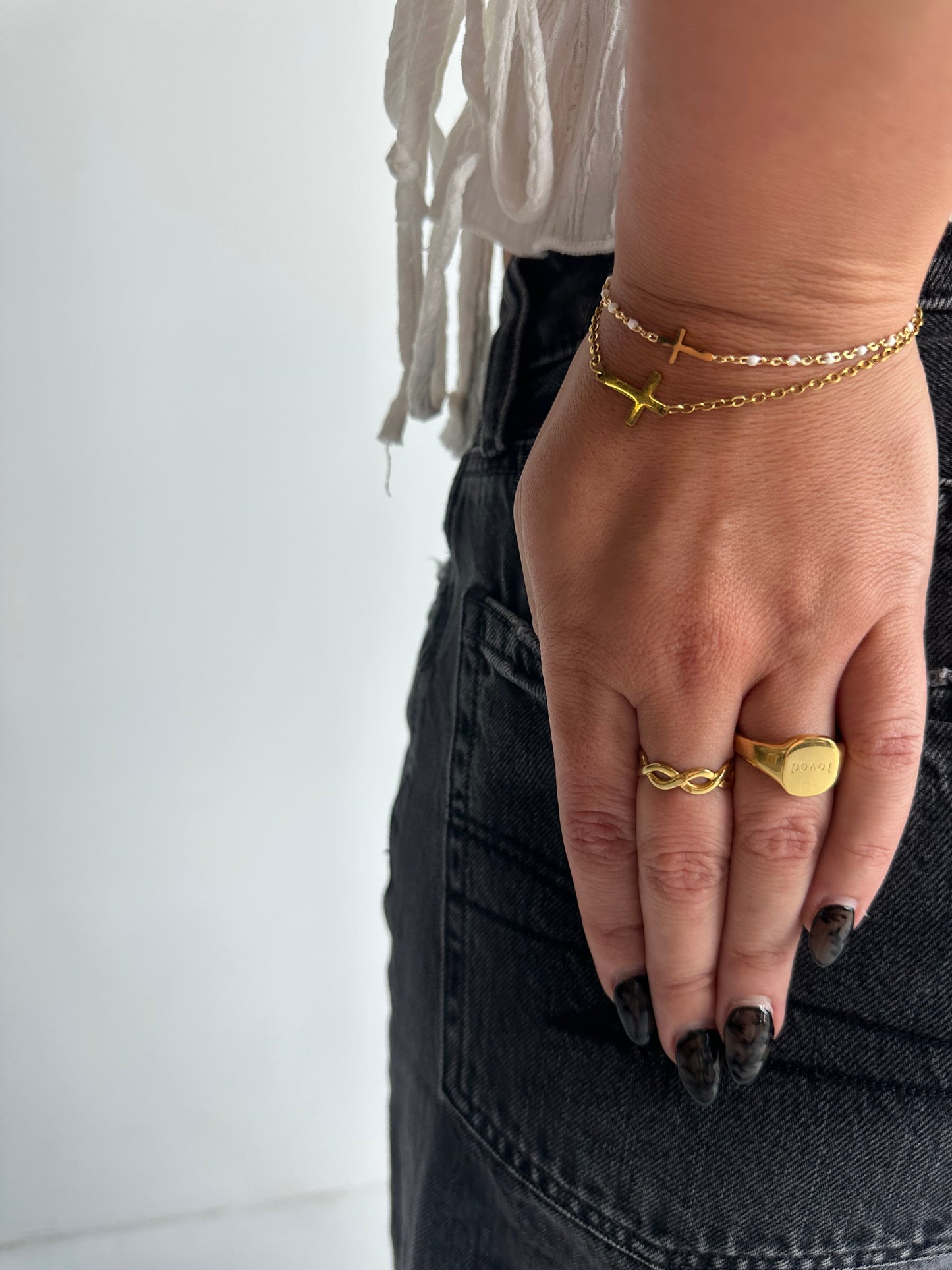 White Shimmer Cross Bracelet