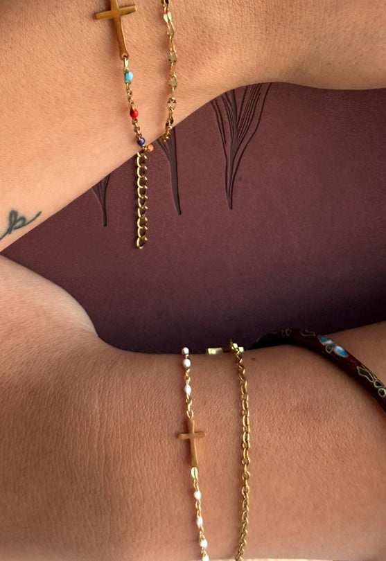 White Shimmer Cross Bracelet