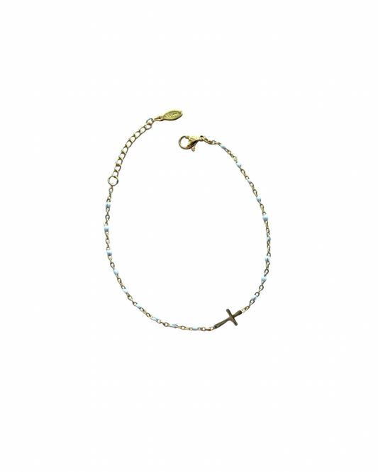 White Shimmer Cross Bracelet