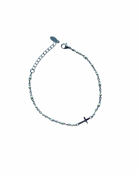 White Shimmer Cross Bracelet Silver