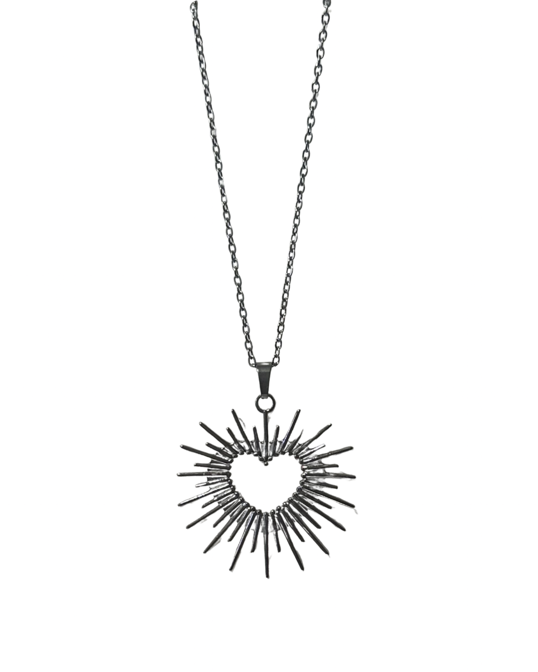Sunburst Heart Necklace - Silver