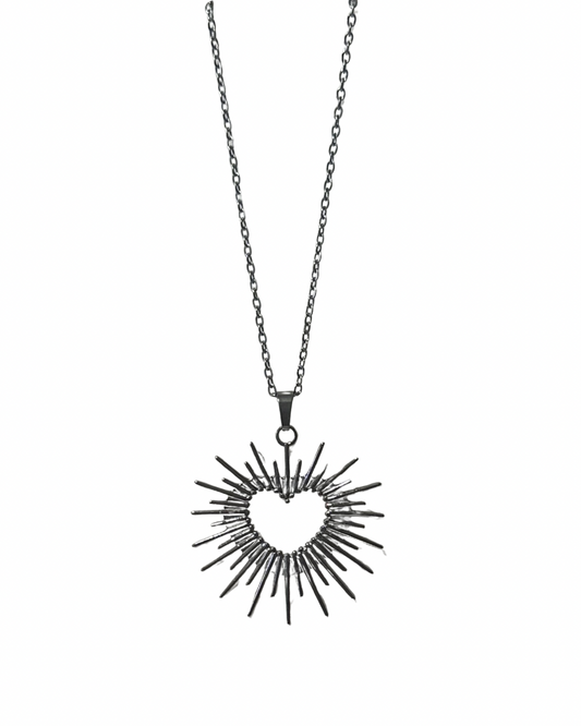 Sunburst Heart Necklace - Silver